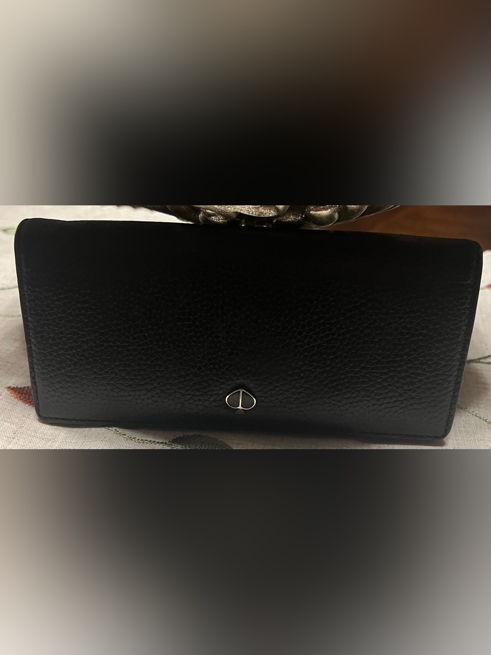 kate spade Black Pebbled Leather Wallet with Gold Logo